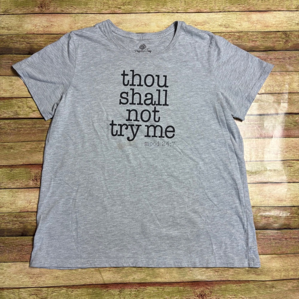 PositiviTees Thou Shall Not Try Me Sassy Graphic T-Shirt Gray XL